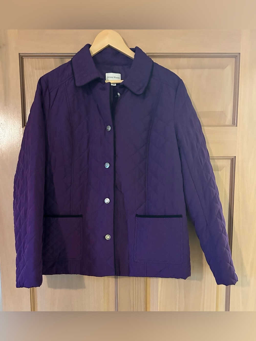 Studio Works Purple Diamond Quilted Jacket Contrast Trim Size L Grandmacore